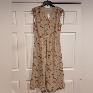 LOFT Floral Print Dress - Beige with Red and Green Accents